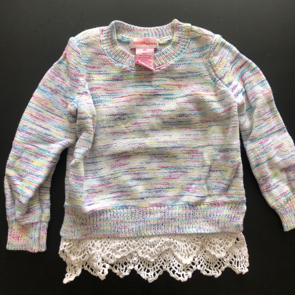 Design History 2T Speckled Knit Sweater with White Crochet Hem